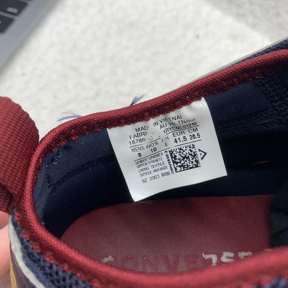 Converse Sneakers Mens 8 Womens 10 Low Top Navy Blue Red Shoes Vented Casual - Picture 9 of 10